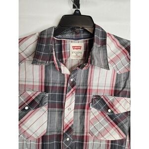 Mens Levis Modern Fit Plaid Long Sleeve Western Pearl Snaps Shirt‎ Size XL